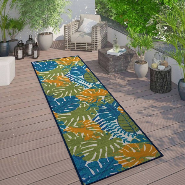 World Rug Gallery Contemporary Tropical Leaves Flatweave Indoor outdoor Area Rug