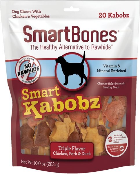 SmartBones Smart Kabobz Real Chicken， Pork and Duck Dog Treats