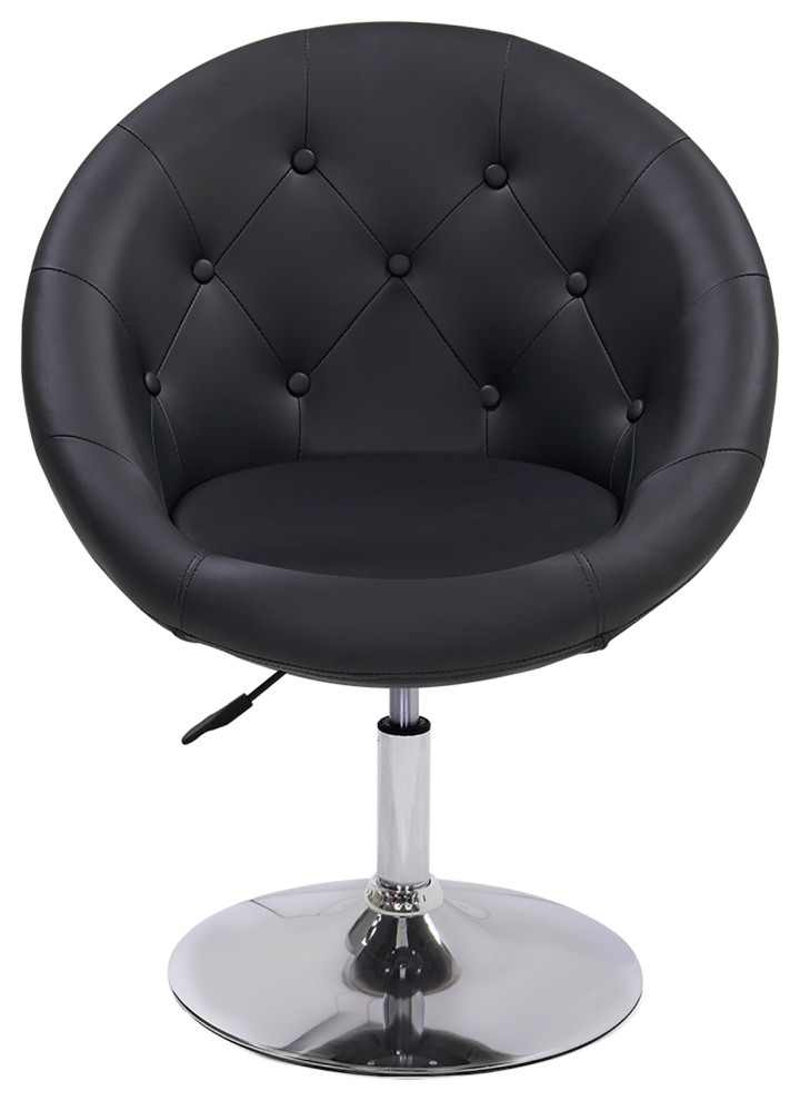 Button Tufted Swivel PU Leather Papasan Chair   Contemporary   Vanity Stools And Benches   by Duhome inc  Houzz