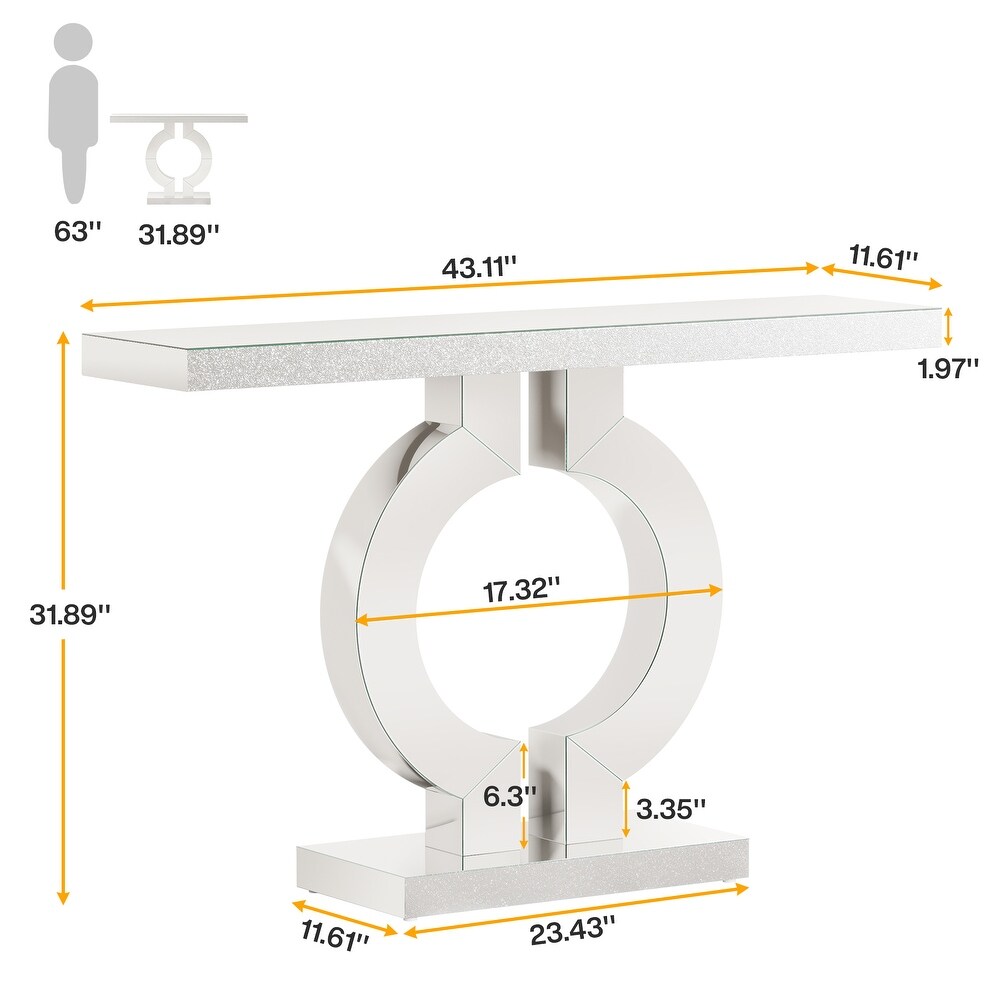 43 Inch Modern Mirrored Console Sofa Table with Geometric Base for Entryway Hallway Living Room