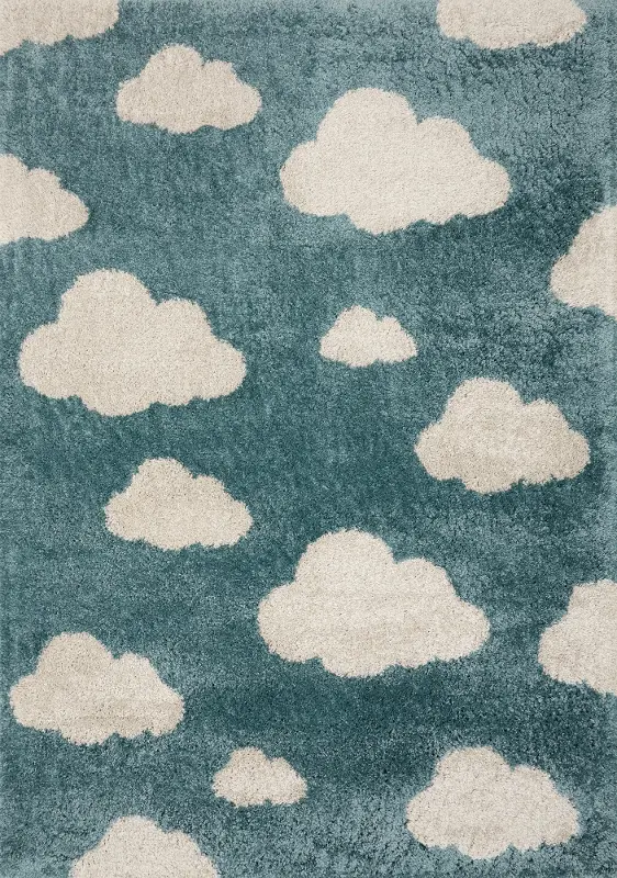 Kids 4 x 6 Small Blue and Cream Clouds Area Rug