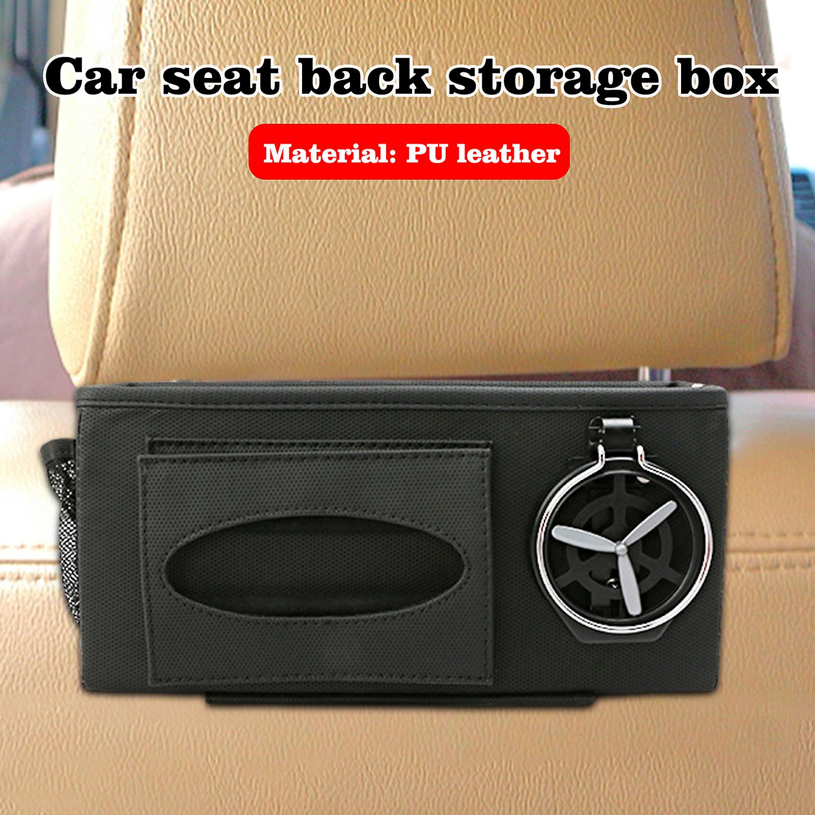 Car Rear Seat Storage Hanging Bag Multifunctional Leather Hanging Storage Bag Beverage Paper Towel Sunglasses Storage Bag Brown