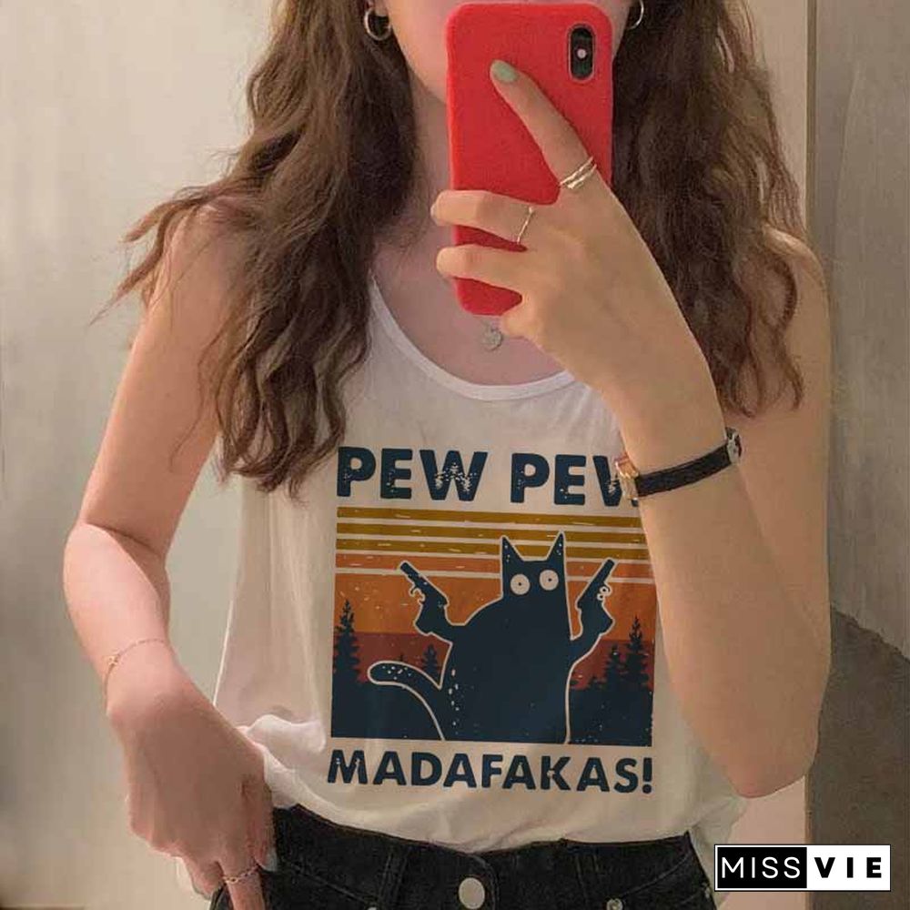 Camisole Sexy Vest Tank Tops Murderous Black Cat With Gun Funny Pew Pew Madafakas Print Women Sleeveless Halloween T Shirt