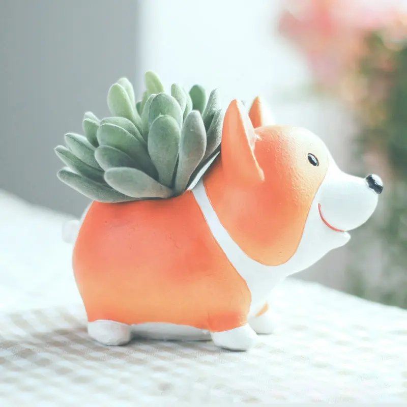 Popular Items Personality Creative Cartoon Corgi Resin Tabletop Potted Micro Landscape Ornament Succulent Plant Small Flower Pot