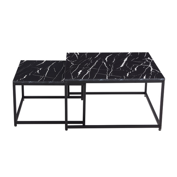 31.5 in. Black Standard Square Marble Coffee Table with 2-Tier Tabletop