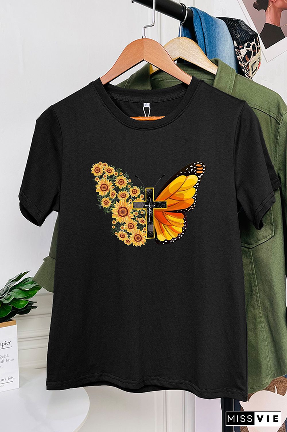 Butterfly Print Short Sleeve Graphic Tee Wholesale