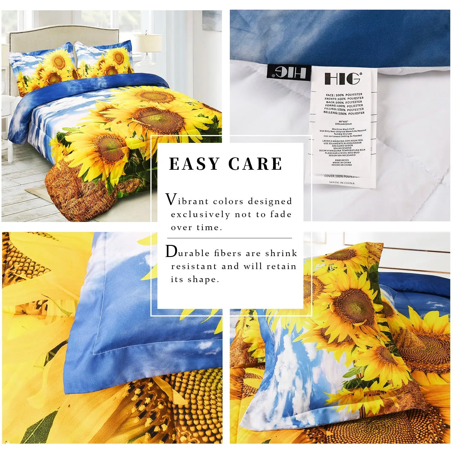 3D Print Sunflower Box Stitched Lightweight All Season Comforter Set