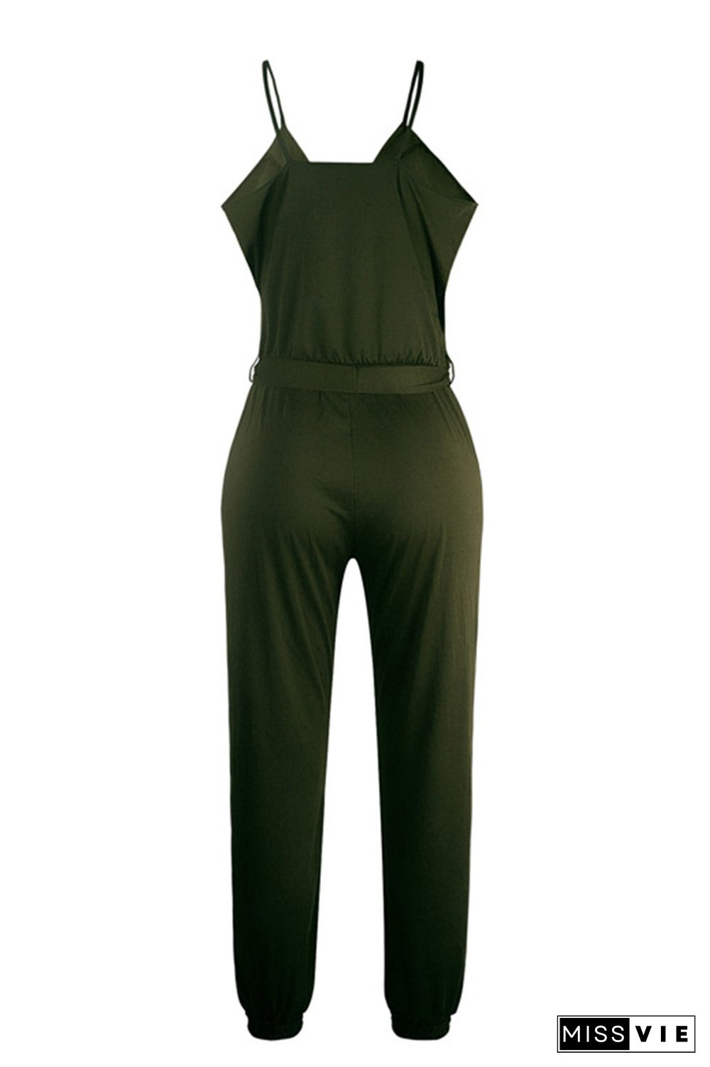 Army Green Solid Color Slip Jumpsuit With Belt