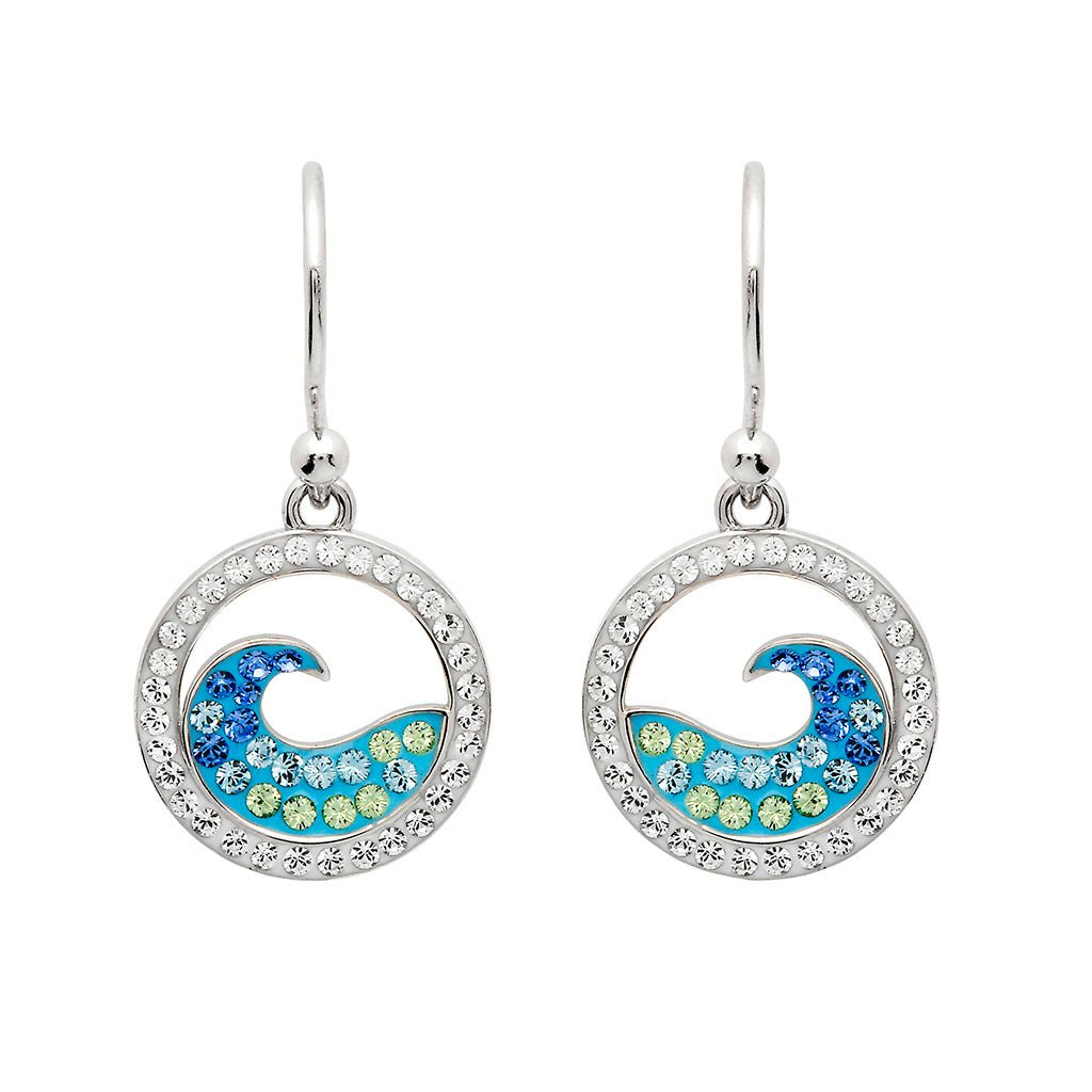 Ocean  Sterling Silver Sapphire Aquamarine Crystal Wave Earrings