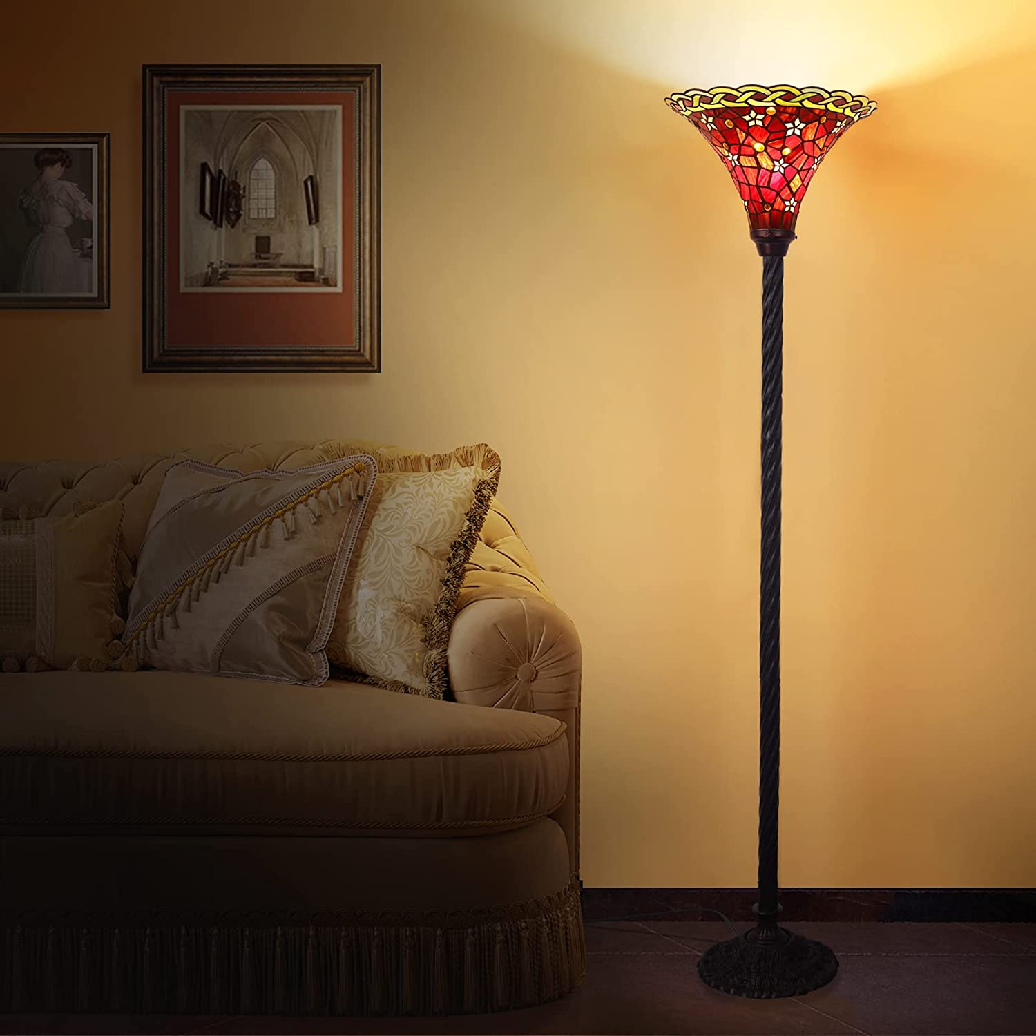 SHADY Tiffany Lamp Dragonfly Stained Glass Floor Reading Lamp 61\u2019\u2019 Tall Lampshade 1 PCS LED Bulb(2700K E26) Included Christmas Gift