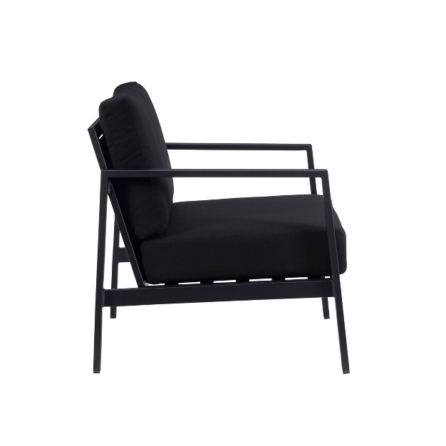 Linon Lark Aluminum Arm Chair Black Lightweight Rust resistant Outdoor Seating With Sunbrella Fabric