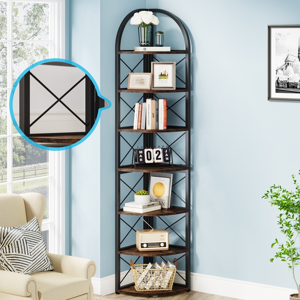 6 Tier/7 Tier Corner Shelf  Tall Corner Bookshelf  Freestanding Display Book Shelf