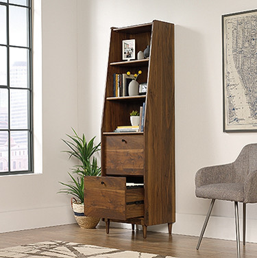 Sauder Harvey Park Engineered Wood 3 Shelf Narrow Bookcase in Grand Walnut   Midcentury   Bookcases   by Buildcom  Houzz