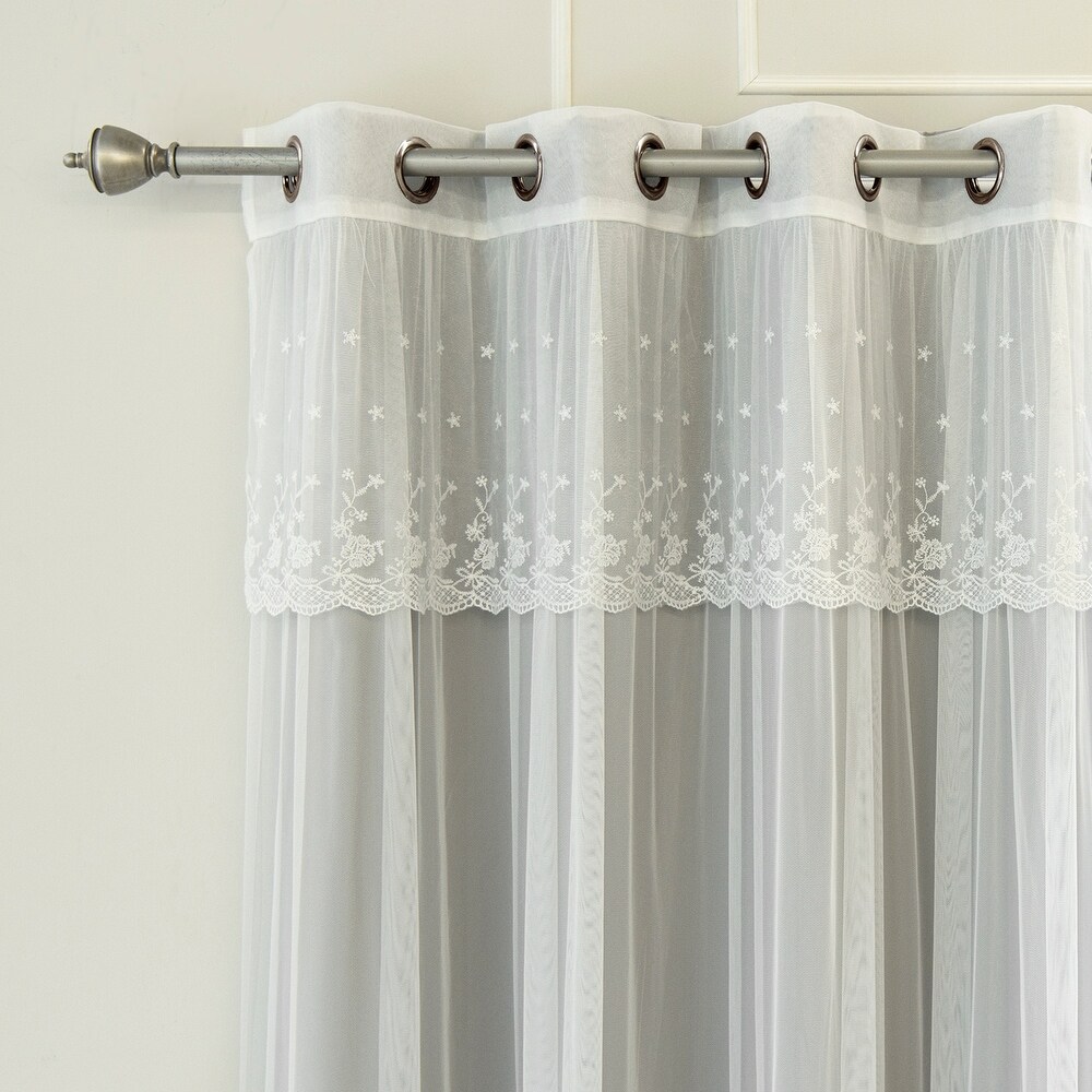 Aurora Home Tulle Sheer with Attached Valance   Blackout Mix   Match