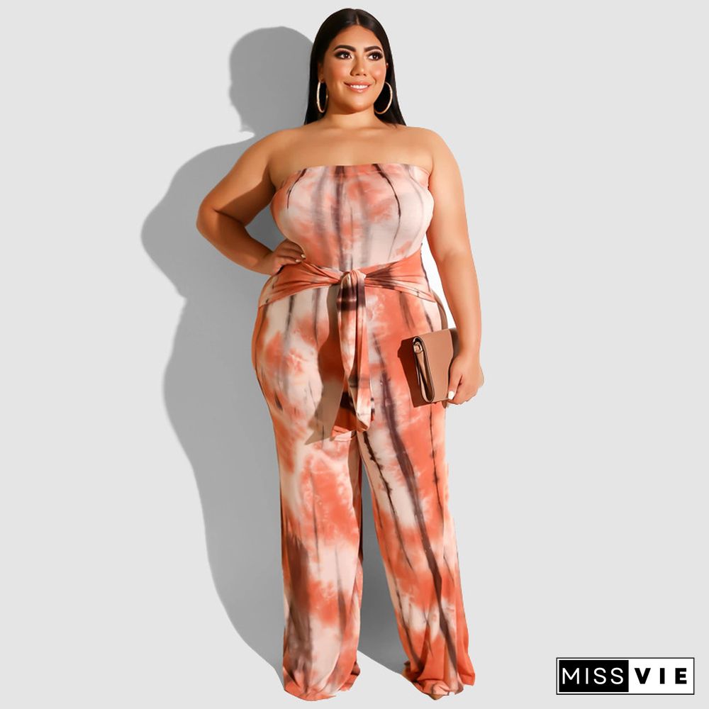 Sexy Strapless Printed Big Size Straight-legs Jumpsuit