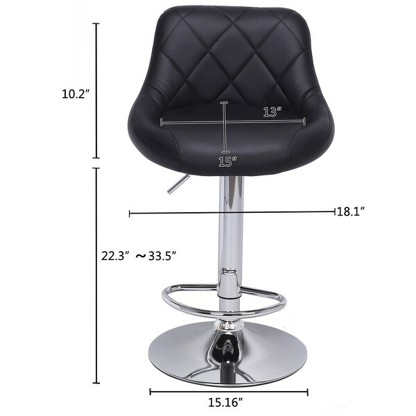 Round PU Leather Adjustable Bar Stools with Back Black (Set of 2)