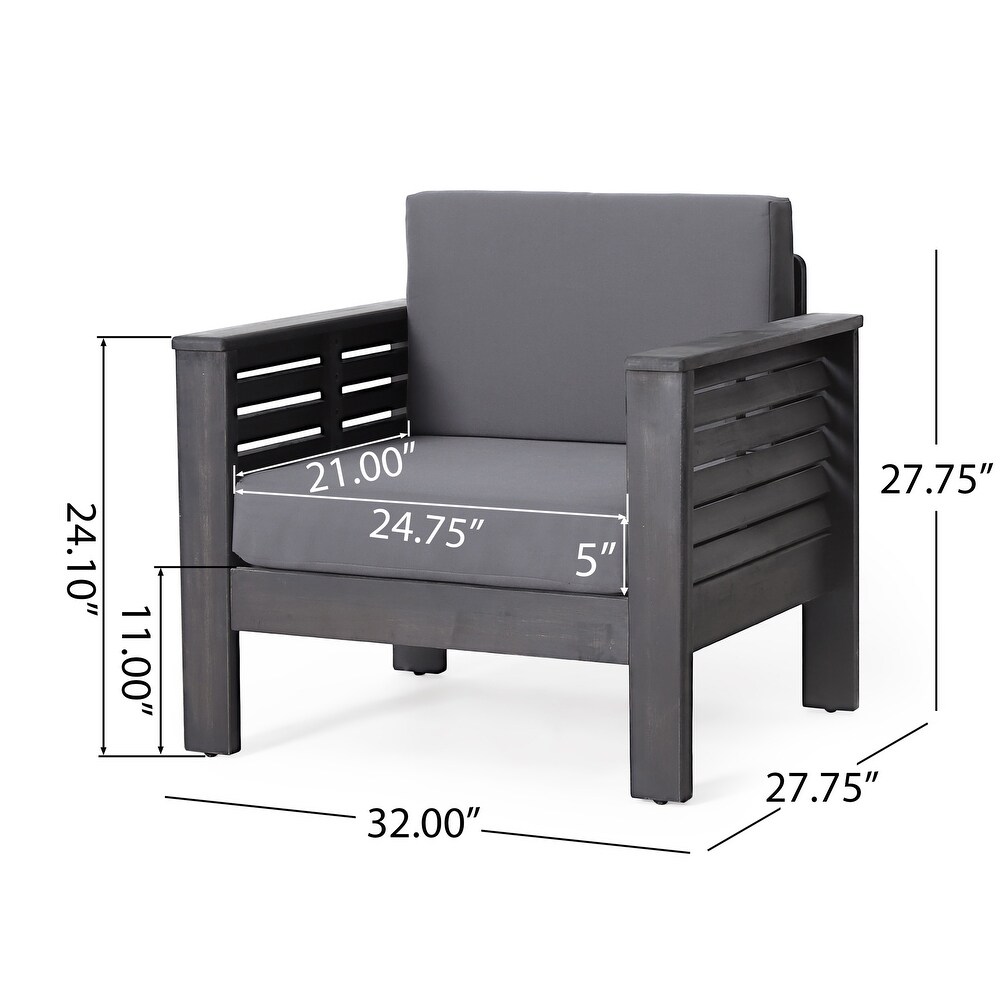 Louver Acacia Wood Outdoor Club Chairs with Cushions by Christopher Knight Home