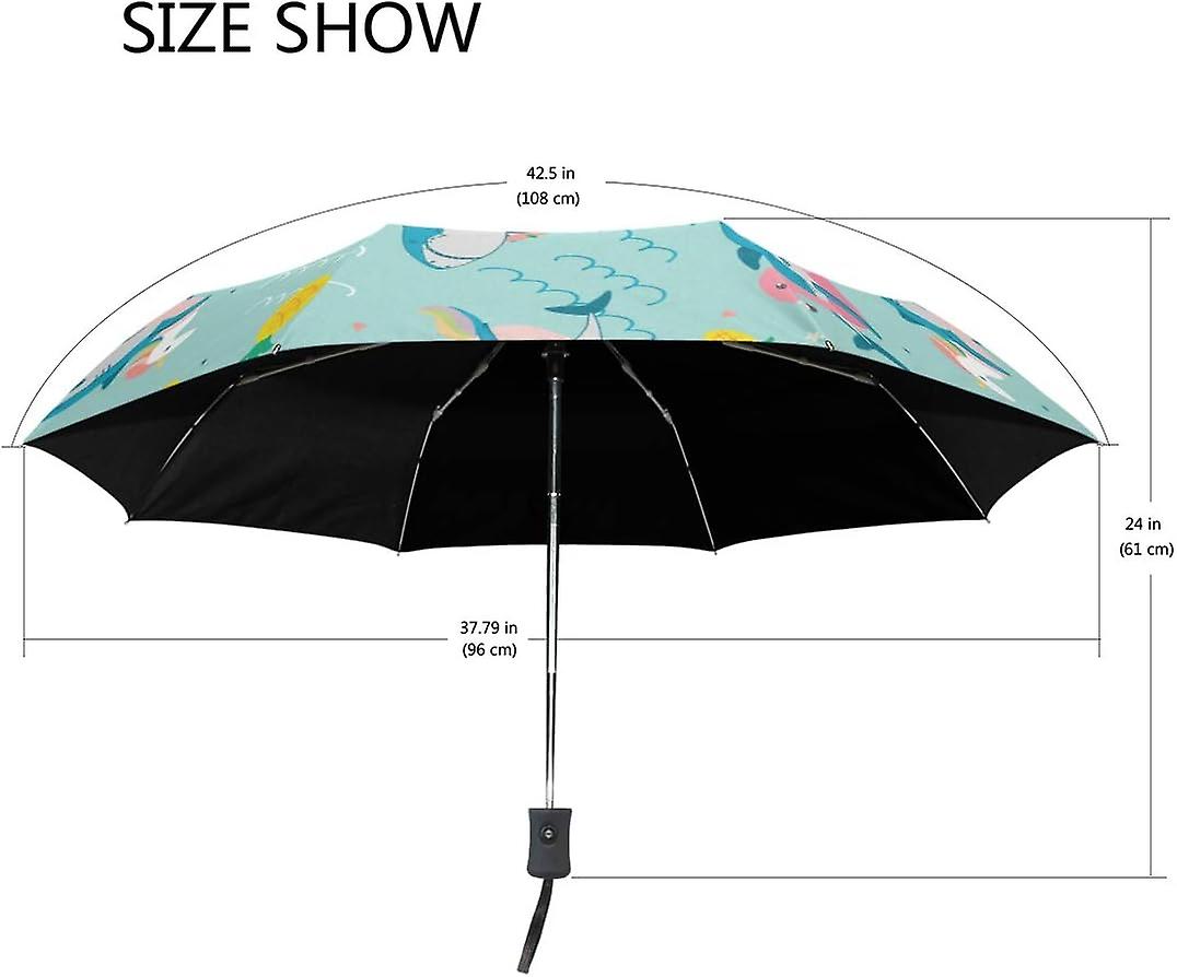 Travel Umbrella Automatic Windproof Foldable Umbrella Shark Funny Beach Party