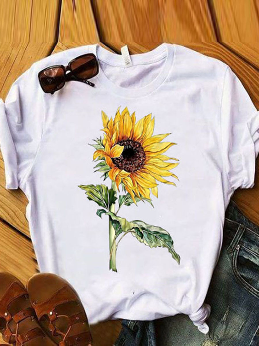 Sunflower Pattern Simple Short Sleeve T-Shirt