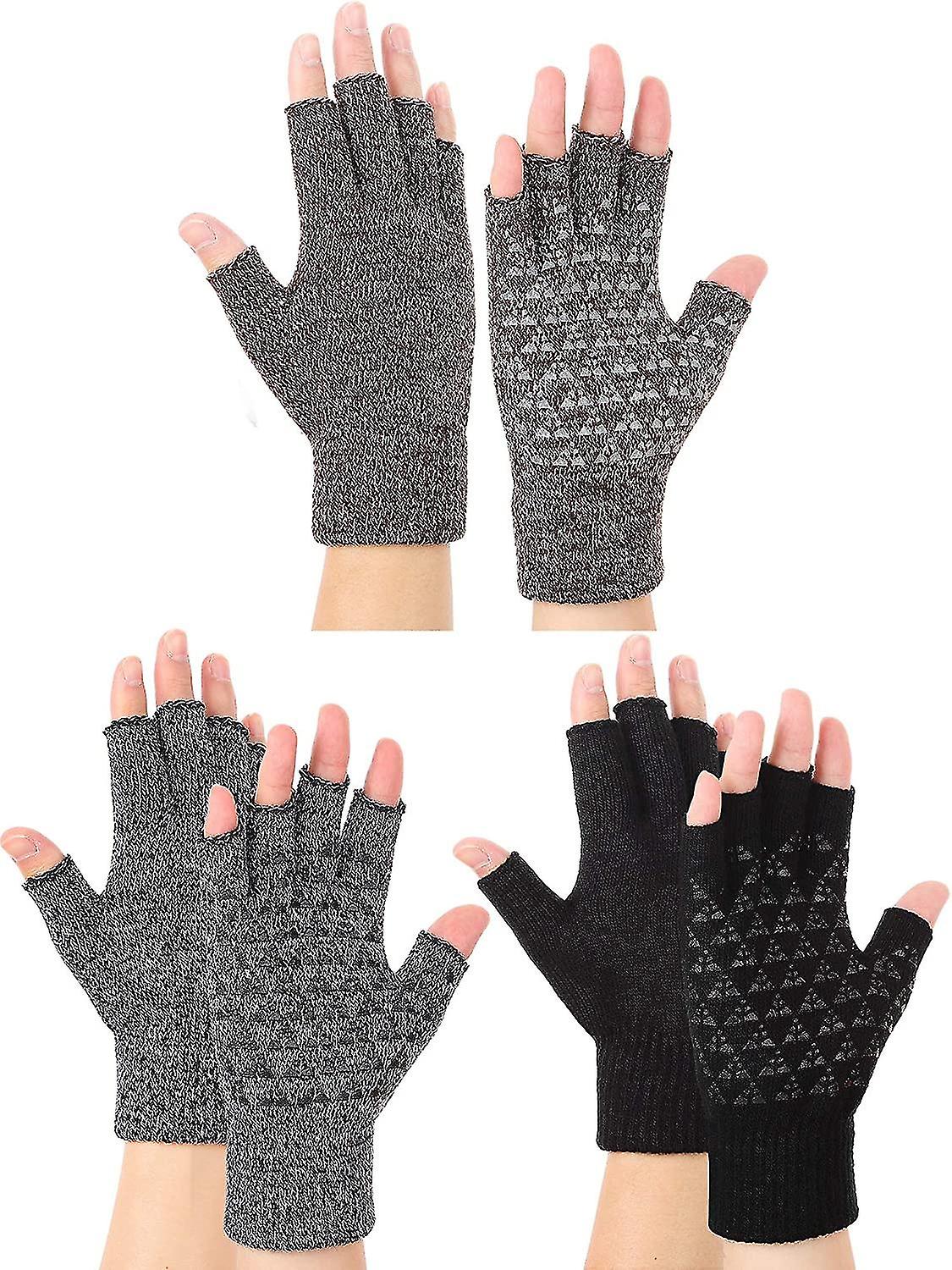 3 Pairs Winter Half Finger Knit Gloves Stretchy Texting Anti-slip Winter Warm