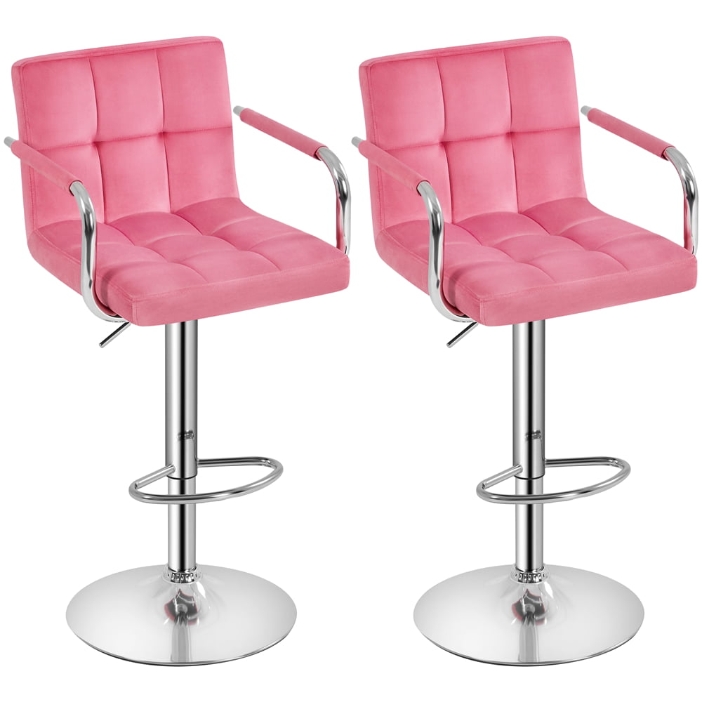 Topeakmart 2PCS Adjustable Bar Stools with Backrest and Footrest for Dining Room/ Bar Counter， Pink