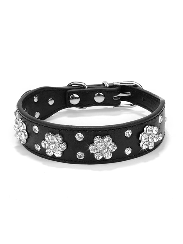 Jpetyy Rhinestone Dog Leather Collar Pet Puppy Necklace For Small Medium Dogs