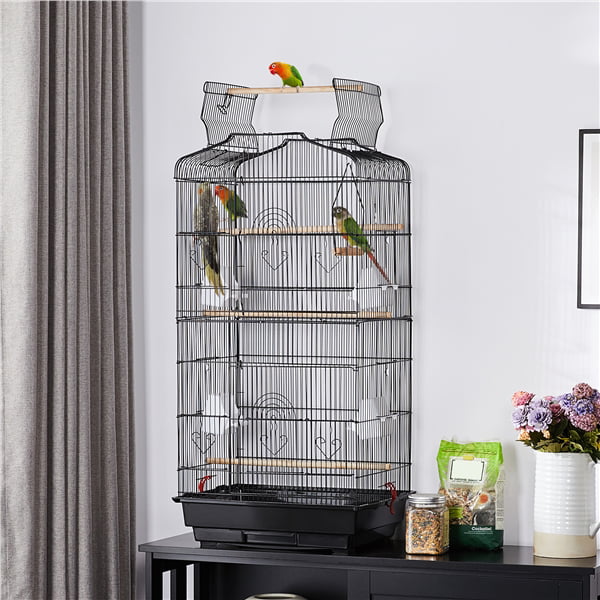 Topeakmart 41'' H Open Top Metal Bird Cage with Four Feeders， Black