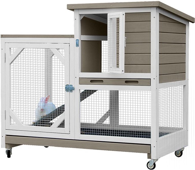 Aivituvin Indoor Rabbit Hutch with Pull-Out Tray， Large