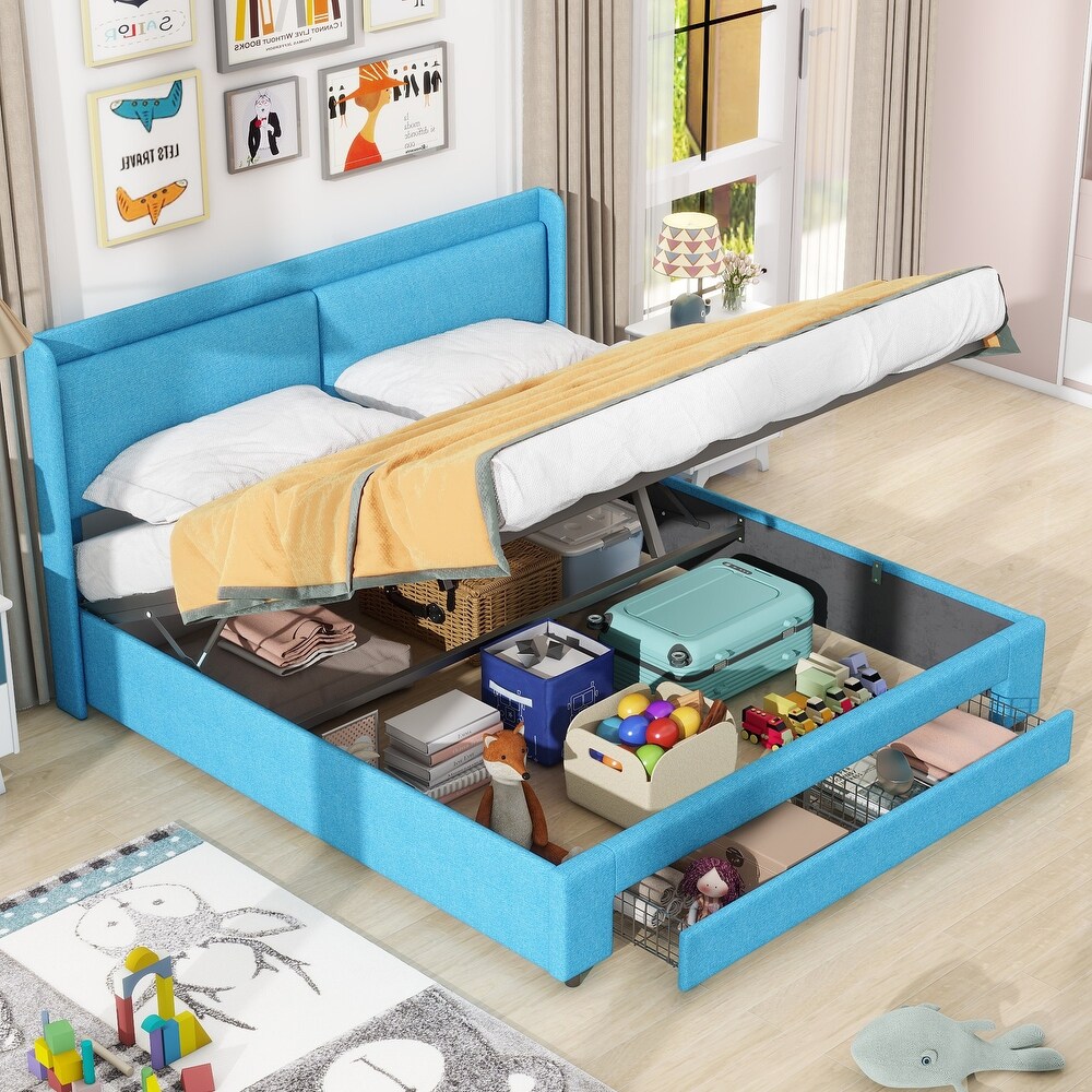 Queen Size Lift Storage Bed Platform Bed with 2 Drawers  Queen Size Bed Frame with Hydraulic Storage System