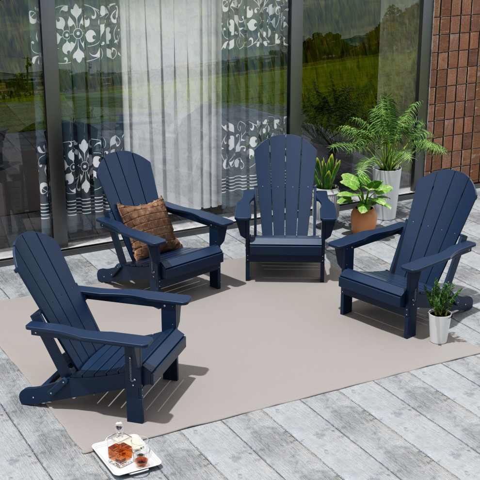 WestinTrends 4PC Outdoor Patio Folding Adirondack Chair Set  Fire Pit Chairs   Transitional   Outdoor Lounge Sets   by WestinTrends  Houzz