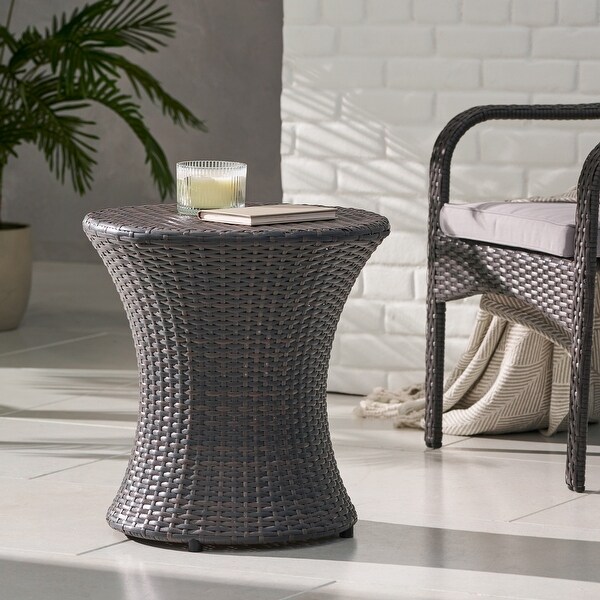 Outdoor Wicker Hourglass Side Table not Glass Top for Garden and Balcony or Living Room