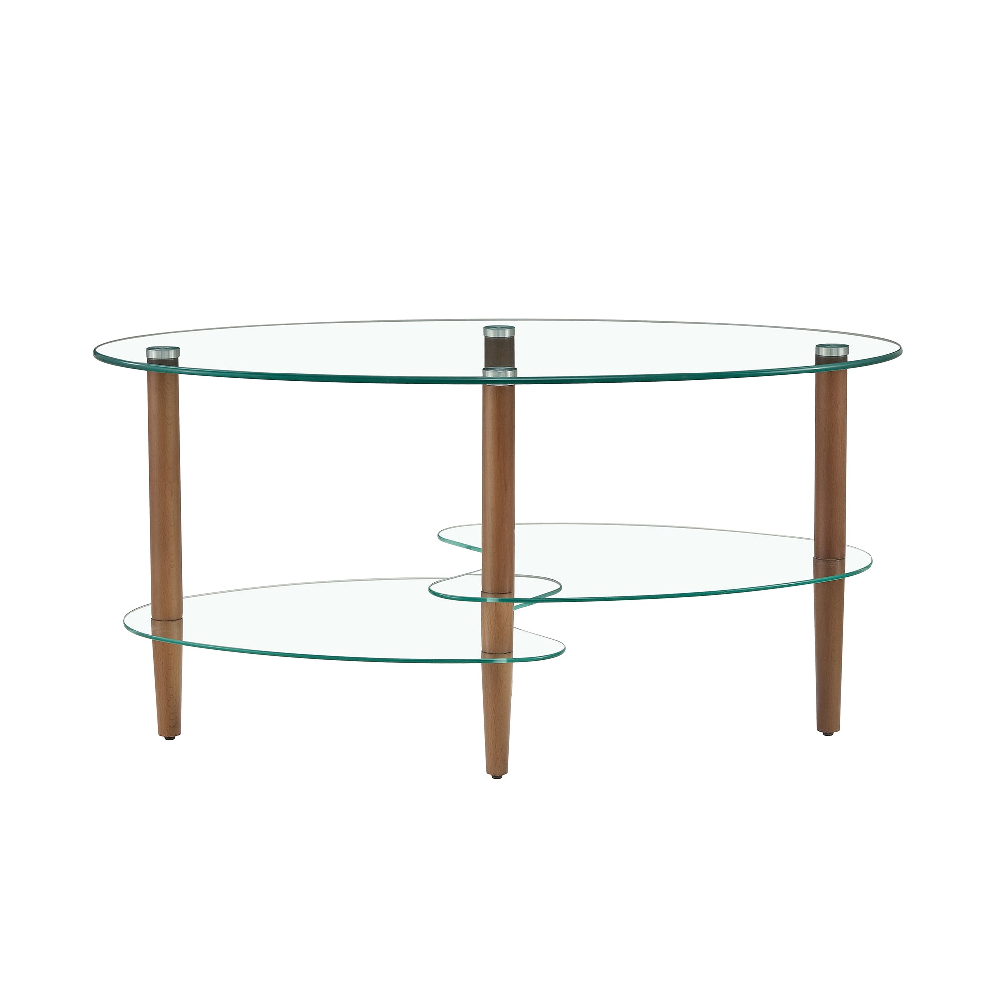 CoSoTower Transparent Oval Glass Coffee Table, Modern Table In Living Room Oak Wood Leg Tea Table 3-Layer Glass Table