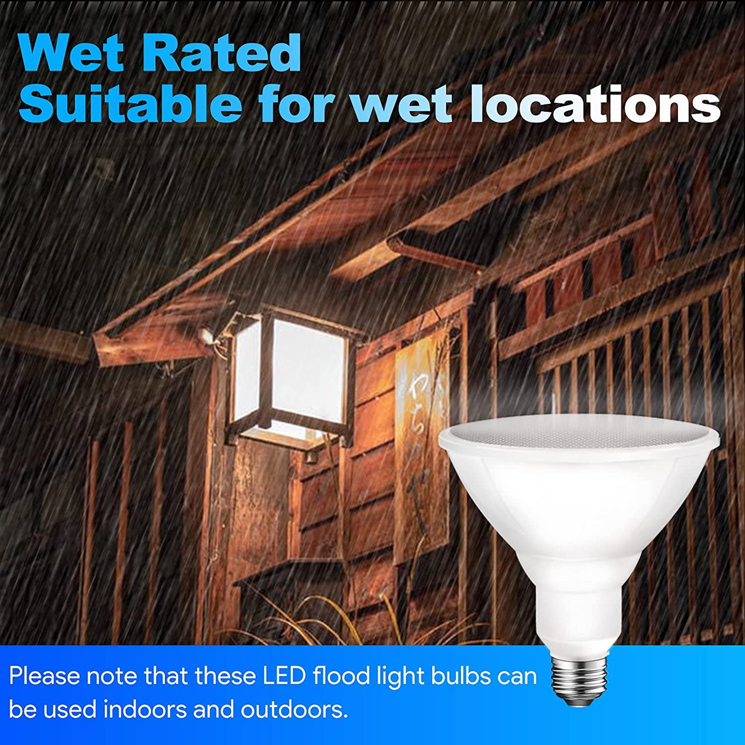 ENERGETIC Outdoor PAR38 LED Flood Light Bulb， Wet Rated， 90 Watt Equivalent (11W)， 900 Lumens， Daylight 5000K， E26 Base， UL Listed， 6 Pack