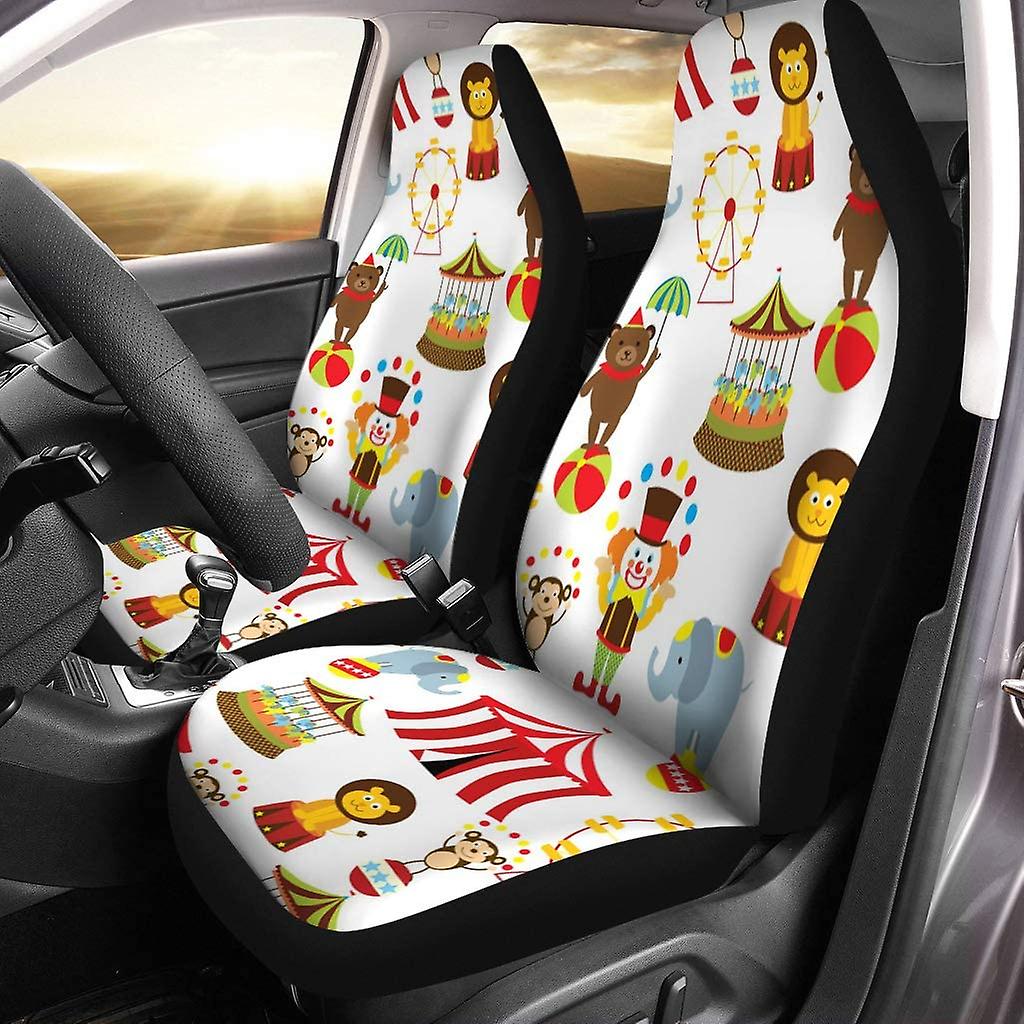 Set Of 2 Car Seat Covers Cartoon Cute Elephant Lion Monkey Circus Tent Universal Auto Front Seats Protector Fits For Car，suv Sedan，truck