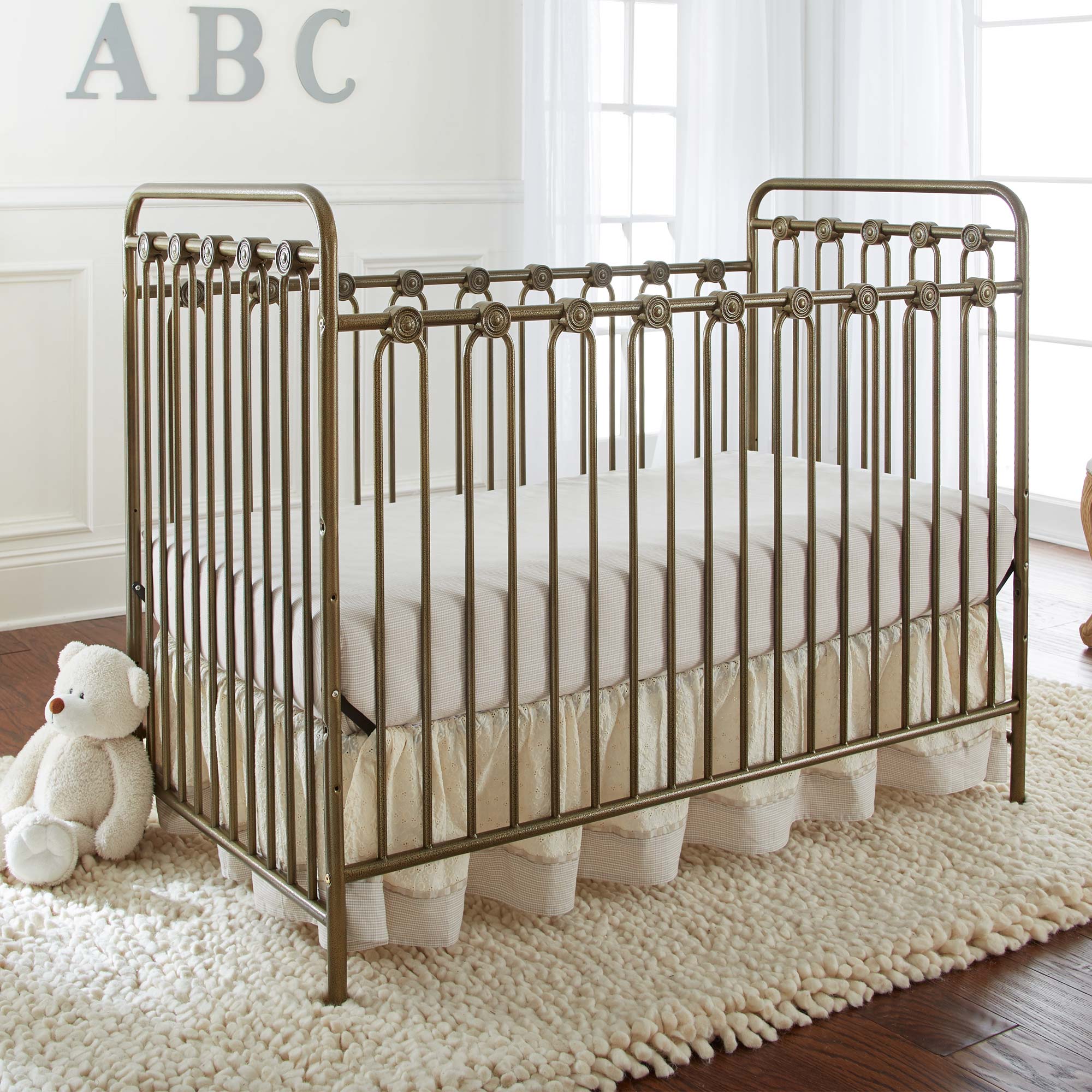 LA Baby Napa 3 in 1 Convertible Full Sized Metal Crib, Golden Nugget