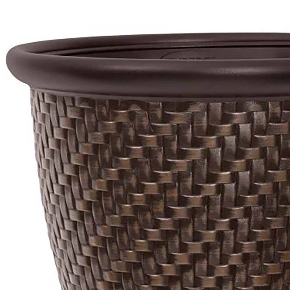 Suncast 18 x 16.5 Inch Wicker Resin Dirt Pot Garden Planter, Dark Brown (2 Pack)