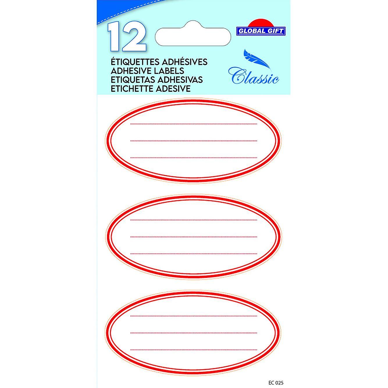 12 School Tags - Oval - Red