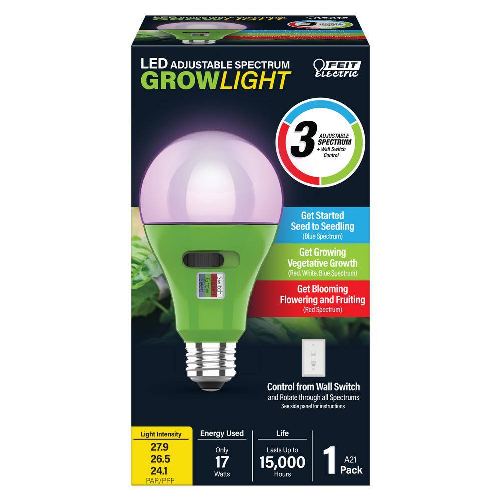 Feit Electric 17-Watt A21 Selectable Spectrum for Seeding Growing Blooming Indoor Greenhouse E26 Plant Grow LED Light Bulb (12-Pack) A21ADJGRWLEDHDRP12