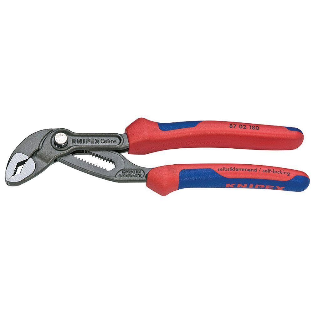 KNIPEX Heavy Duty Forged Steel 7-14 in. Cobra Pliers with 61 HRC Teeth and Multi-Component Comfort Grip 87 02 180 SBA