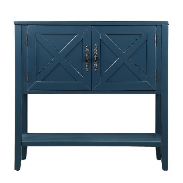 35'' Solid Wood Buffet Sideboard Console Table with Bottom Shelf and 2-Door Cabinet， Farmhouse Entryway Table Side Table