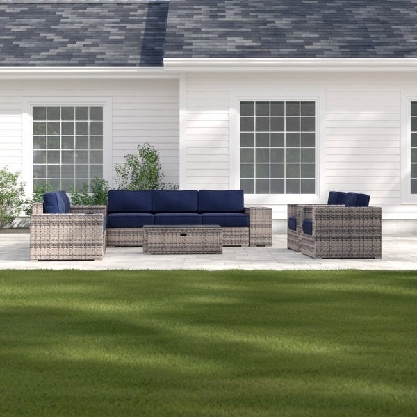 12 Piece Rattan Sunbrella Conversation Set with Cushions - Overstock - 34333445