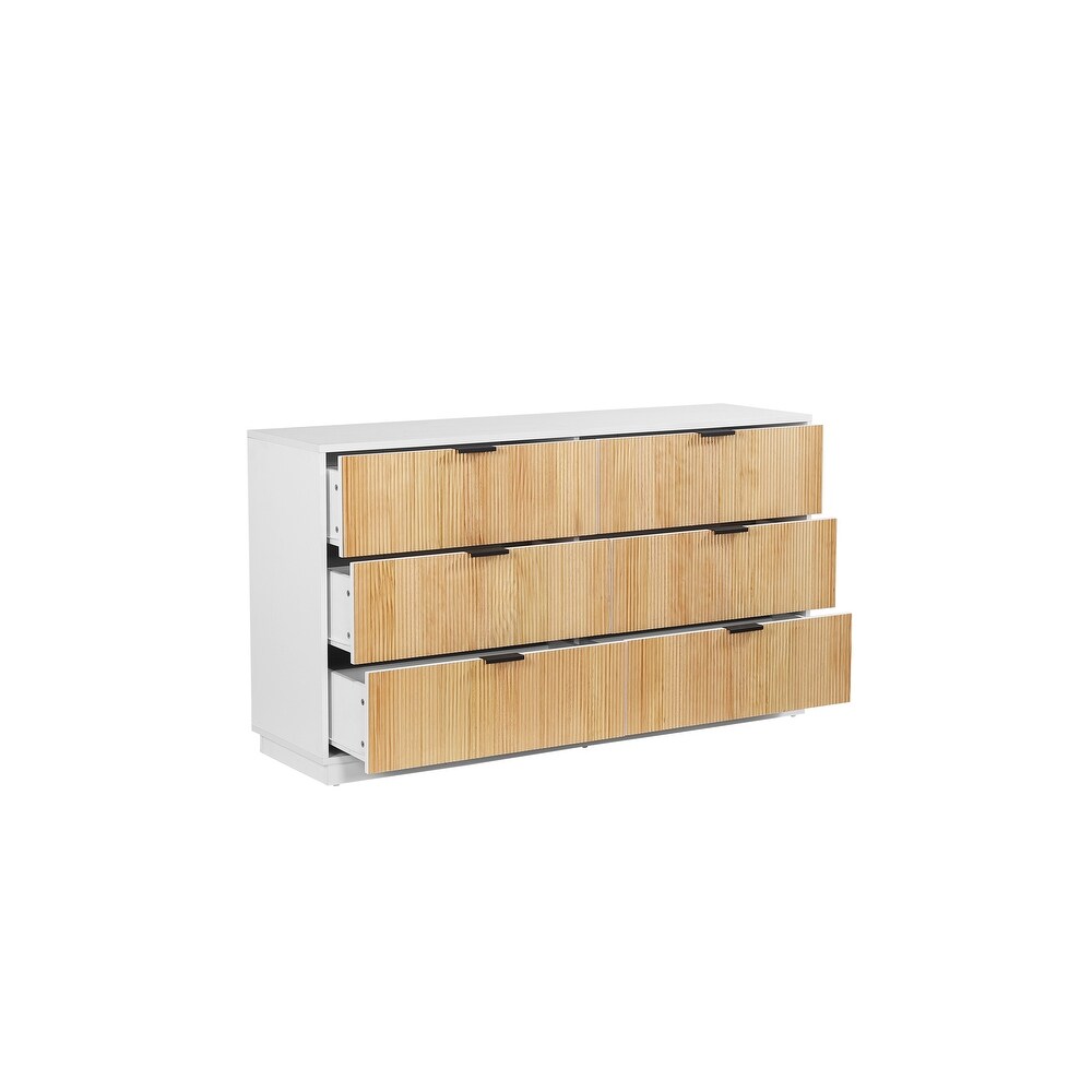 Easton Mid Century Modern 6 Drawer Dresser in White and Natural or Walnut Wood Finish