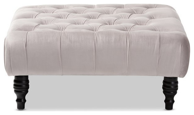 Bowery Hill Grey Velvet Upholstered Button Tufted Ottoman   Traditional   Footstools And Ottomans   by Homesquare  Houzz