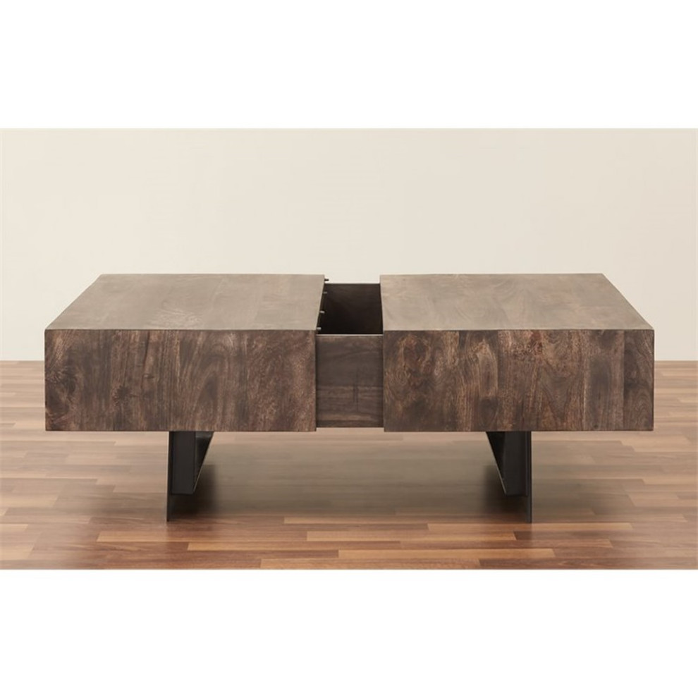 Mod Arte Glide Modern Hard Wood Coffee Table with Sliding Top in Gray/Olive   Industrial   Coffee Tables   by Homesquare  Houzz