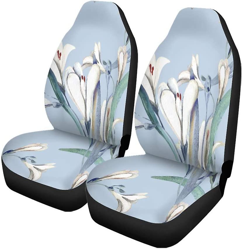 Set Of 2 Car Seat Covers Watercolor Pattern Crocosmia Flowers Blue Hand Lily Abstract Beautiful Universal Auto Front Seats Protector Fits