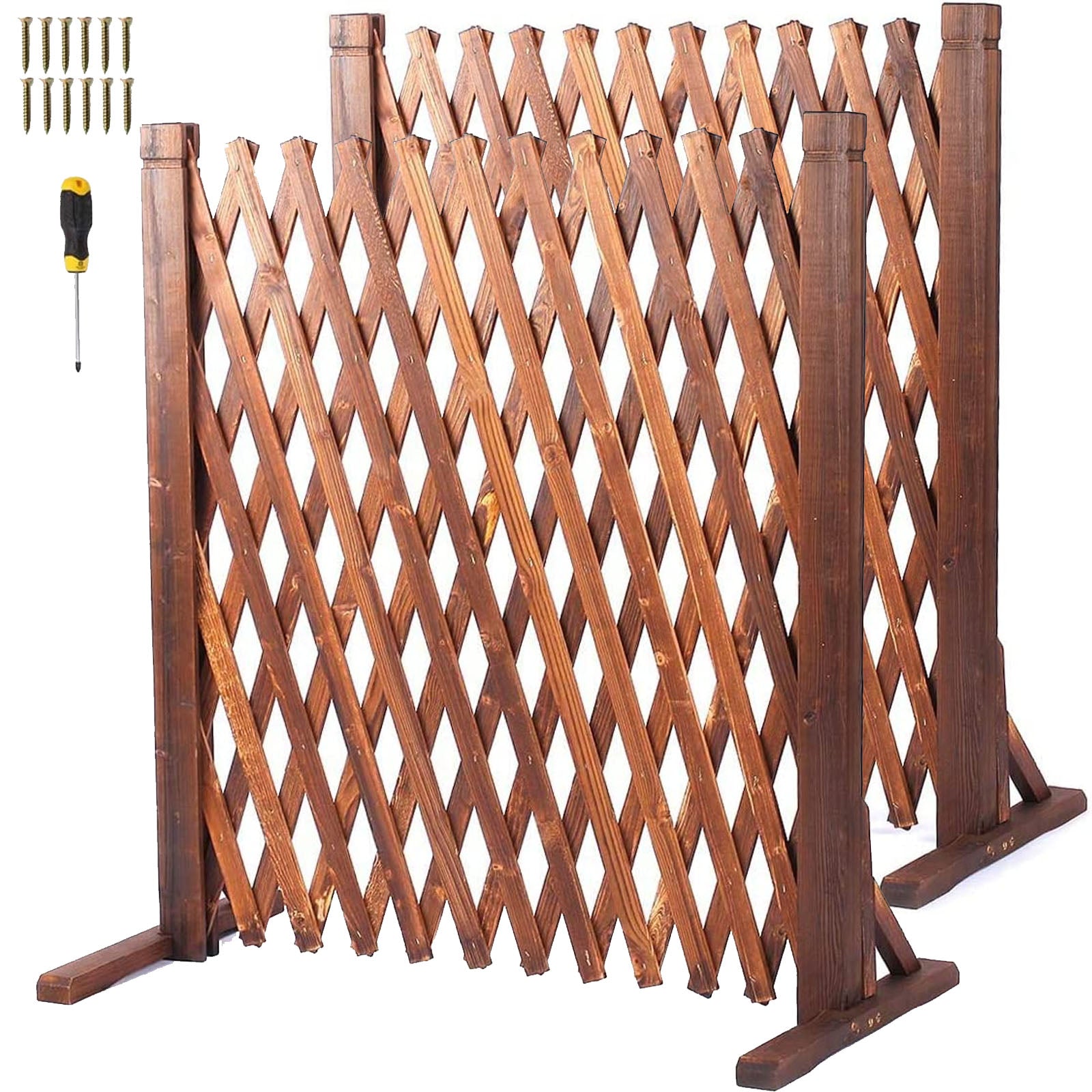 tonchean 2Pcs 62.9 x 27.5 Extendable Instant Fence - Wood Garden Trellis Privacy Fence Gate - Cat Dog Pet Barrier Screens