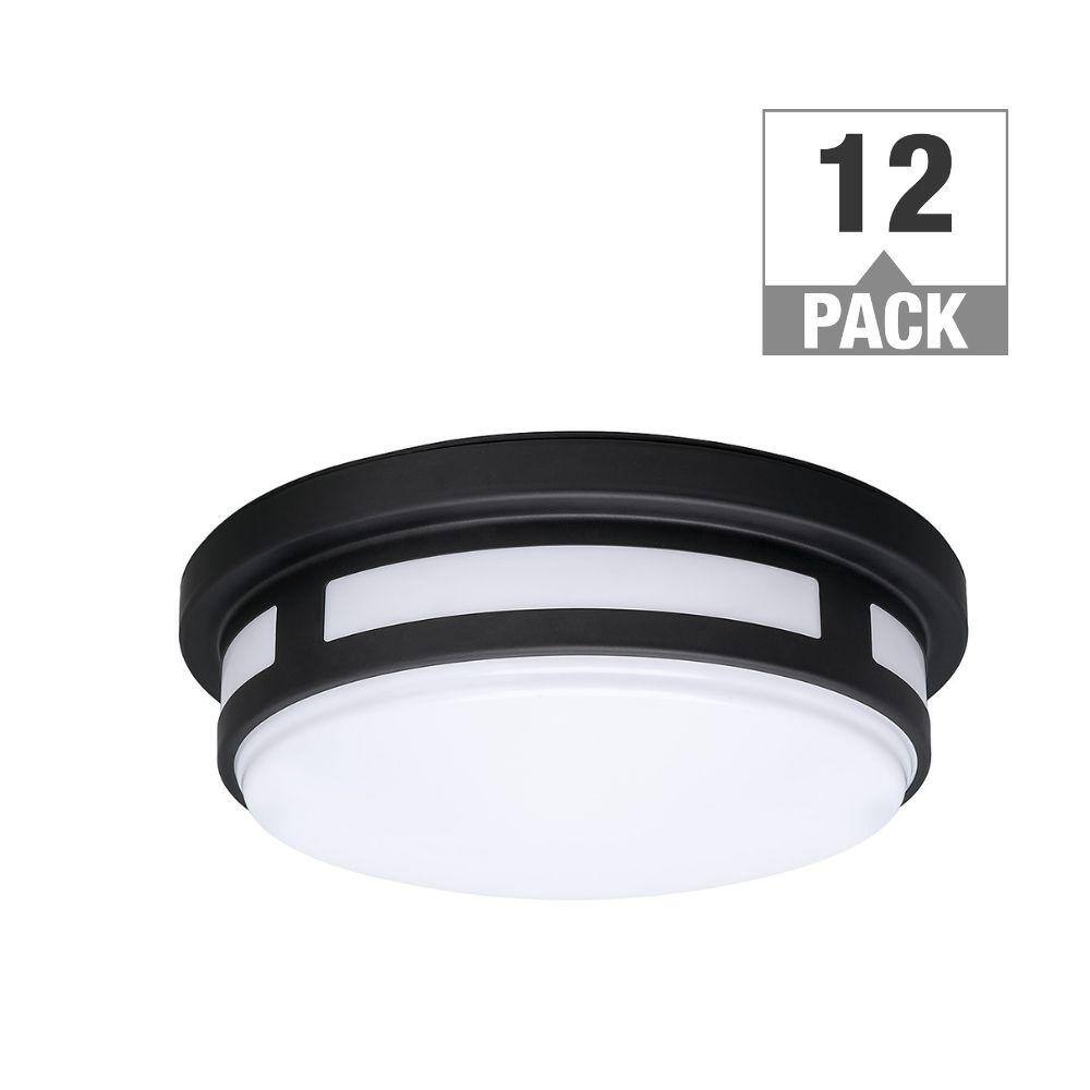 Hampton Bay 9 in. 1-Light Round Black Indoor Outdoor Integrated LED Flush Mount Ceiling Light 600 Lumens 2700K 3000K 4000K (12-Pack) 564291010-12PK