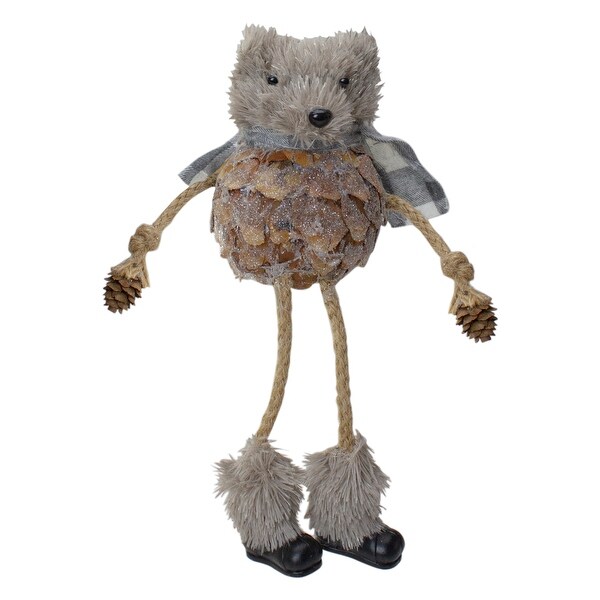 Glittered Pinecone Fuzzy Bear Christmas Figure