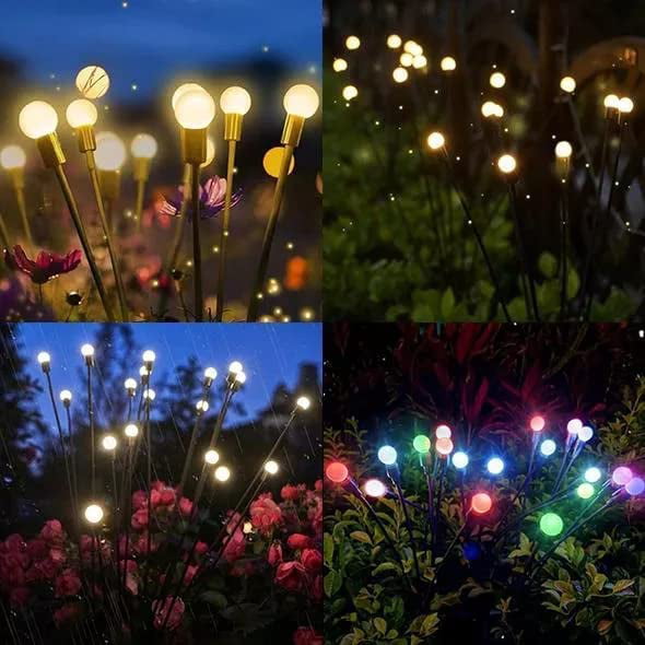 ROMUCHE 2Pack solar outdoor lights Solar Firefly Lights Outdoor Decor Lawn Lamp Solar Garden Light Landscape Light Starburst Swaying Lights for Lawn Patio Outdoor Garden Decor (6 Head Warm White)