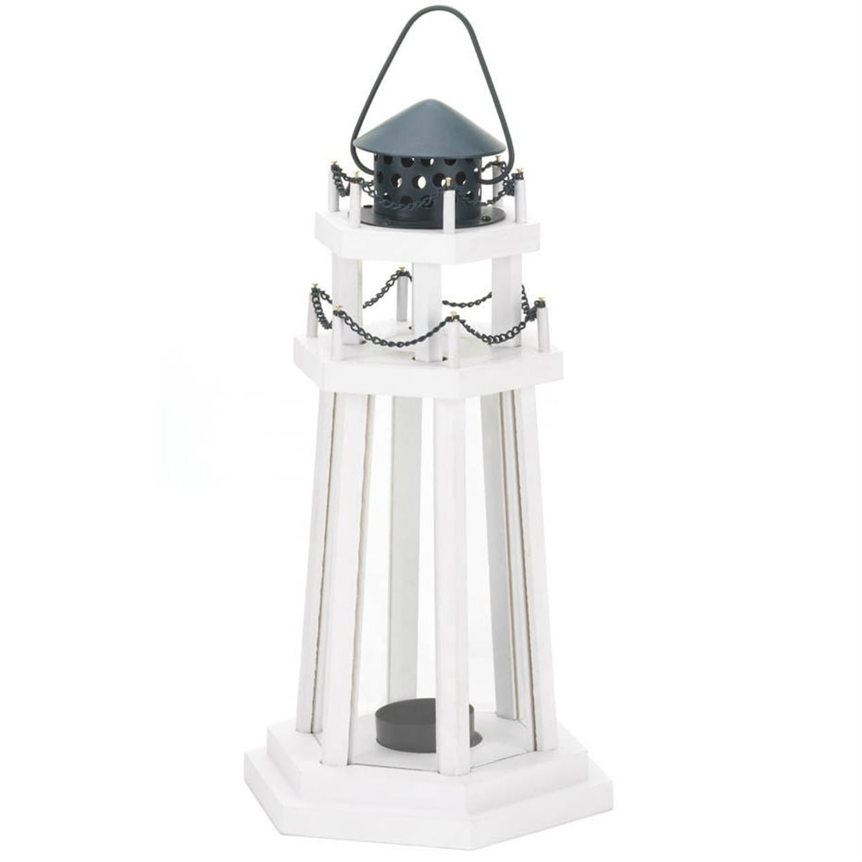 Home Decorative White Wood Lighthouse Candle Lantern